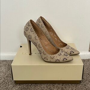 Lauren Conrad Taupe Floral Cutout Heels